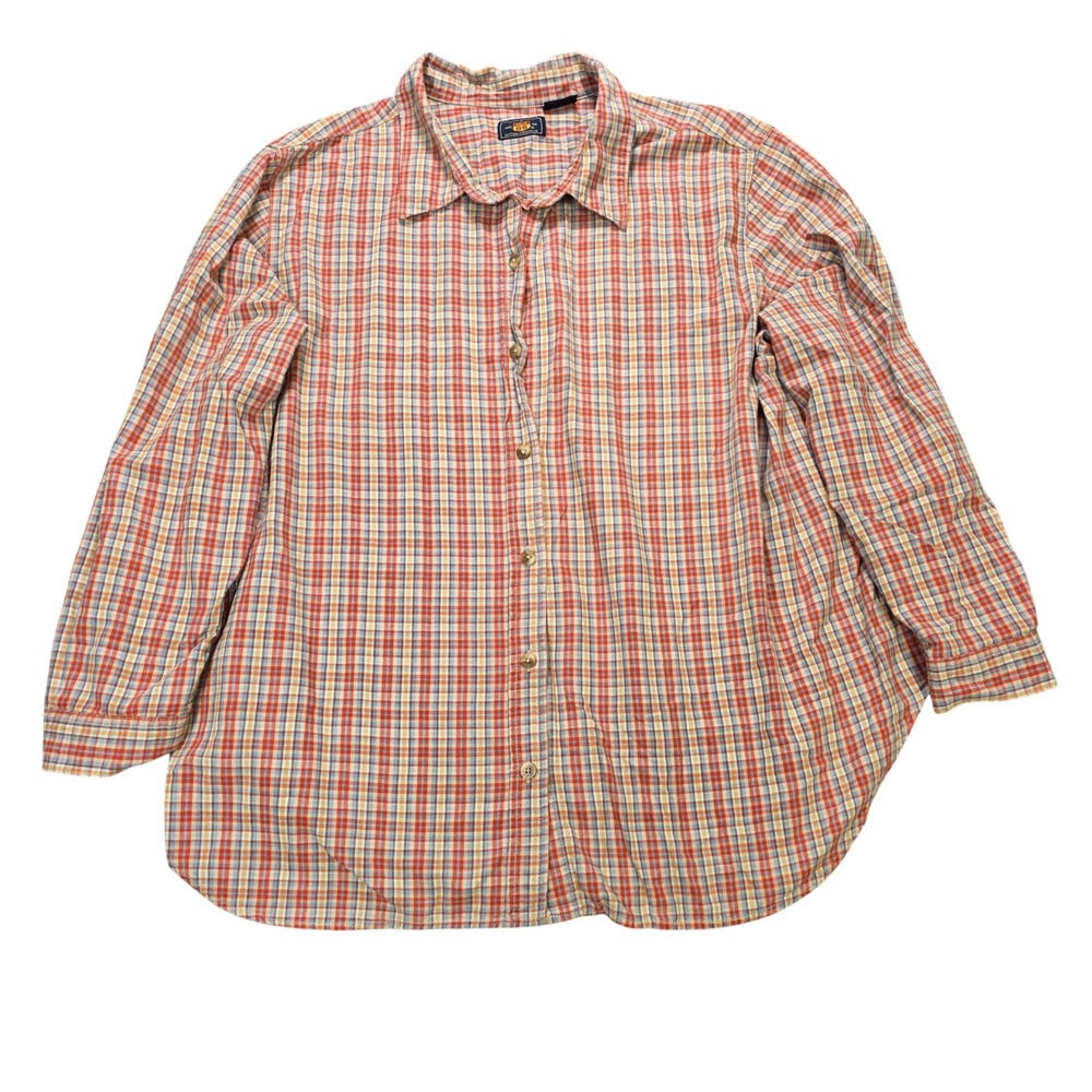 Route 66 Plaid Button Down Shirt Women's Size 24W Red Blue Cotton Long Sleeve